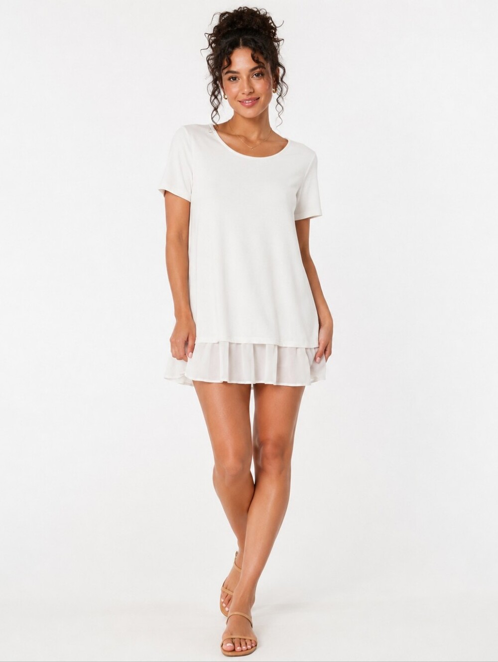 Multiples Off White Tunic Dress Chiffon Hem Soft Stretch Mini Dress S